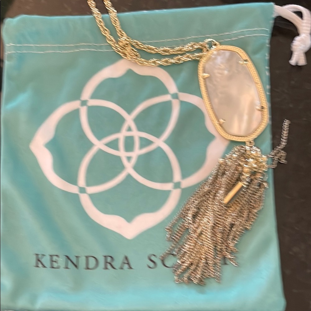 Gold and White Pendant Necklace with Tassels